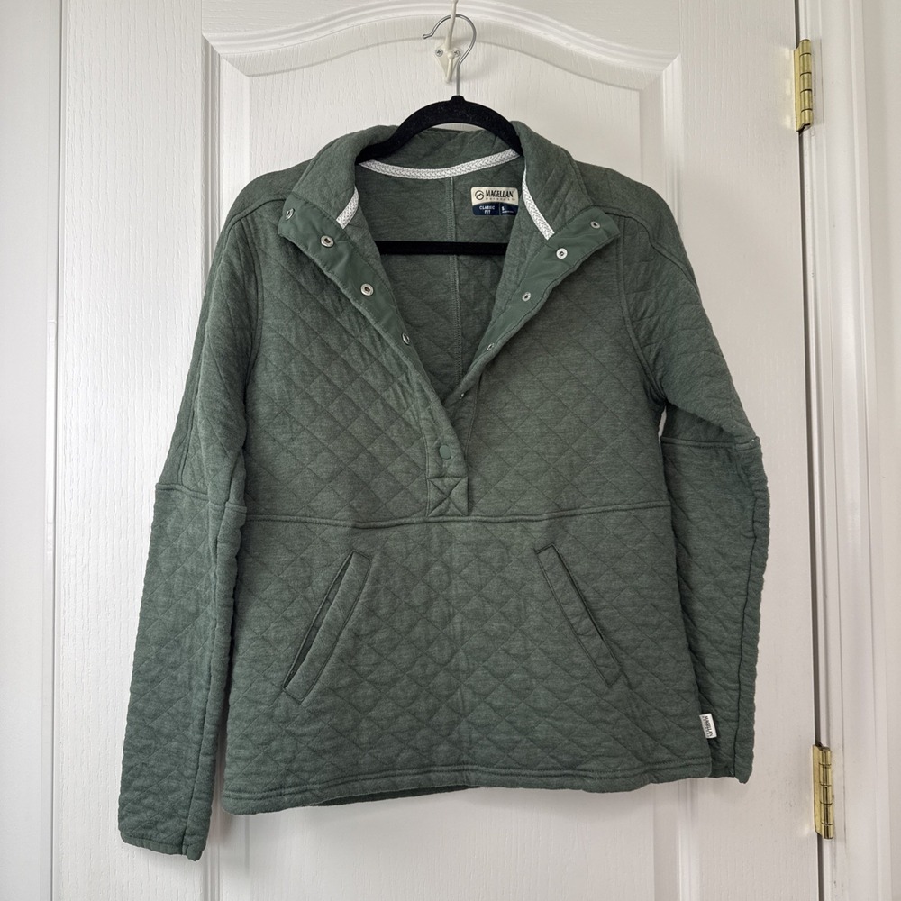 Magellan Outdoors Womens Quilted Snap Pullover Sage Green Small Gorpcore
